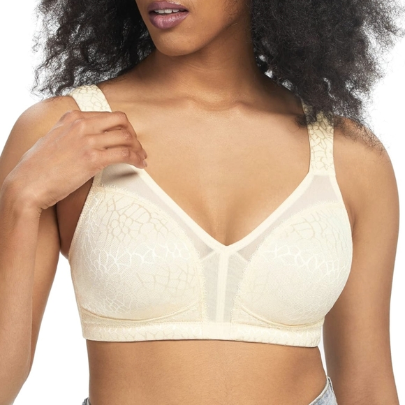 42C Nude Floral Jacquard Women's Minimizer Bra Full Coverage Non Padded Wirefree - Picture 1 of 13